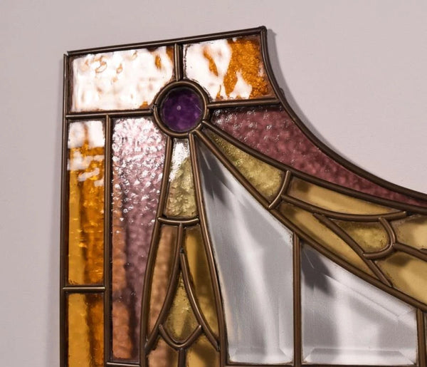 Pair of Vintage French Art Deco Stained Glass Panels with Copper Frames