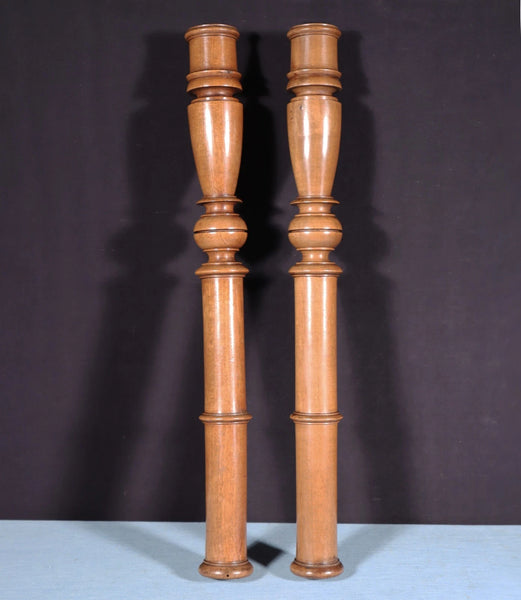 23" Tall Pair of French Antique Solid Walnut Wood Posts/Pillars/Trim Salvage