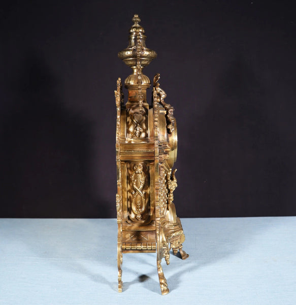 Vintage Bronze Neo Gothic Mantel Clock with Hermle/FHS Clockworks