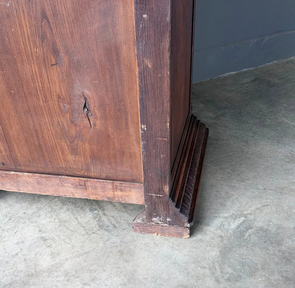 French Antique Solid Oak Wood Cabinet with Highly Carved Virgin Mary Door
