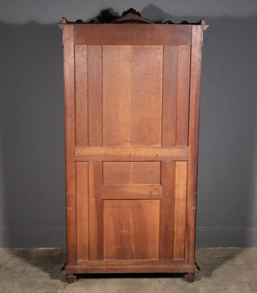 71" Tall Antique French Solid Walnut Wood Highly Carved Renaissance Cabinet