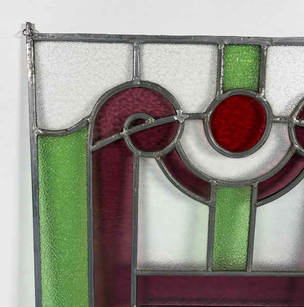 18" Tall Antique French Stained Glass Panel with Leaded Glass, Window, Hanging