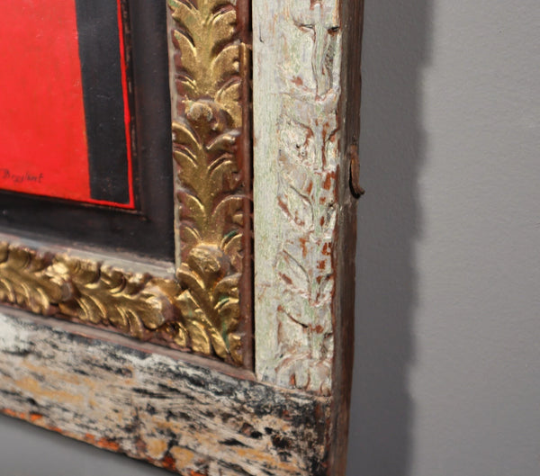 Vintage Framed Oil on Panel Painting of St Francis with Cat by Paul Bruylant