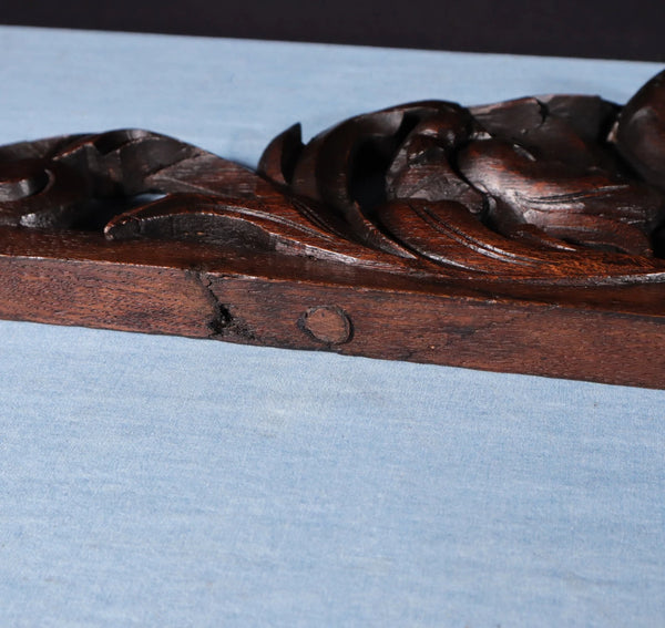 32" Wide Antique French Solid Oak Wood Highly Carved Detailed Crest