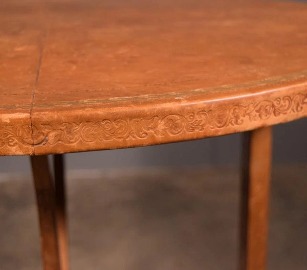 Antique French Solid Oak and Ash Wood Wine Tasting Table with Tilt Leather Top