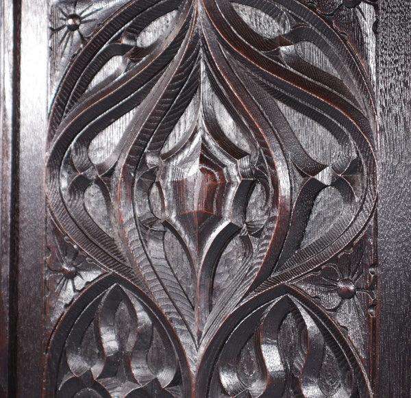 French Antique Gothic Revival Panel in Solid Chestnut Wood Salvage Late 1800's