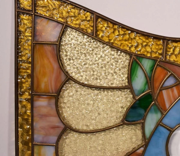 Pair of Vintage French Art Deco Stained Glass Panels with Copper Frames