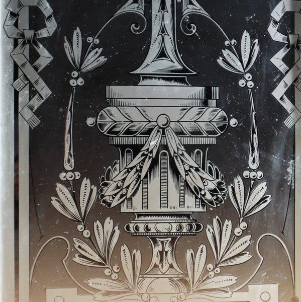 88" Tall Pair of Antique French Etched Glass Windows Frosted Glass with Flowers