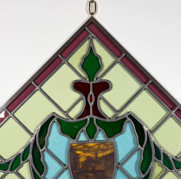 31" Tall Vintage Belgian/Flanders Stained/Leaded Glass Panel of Bruges Belgium