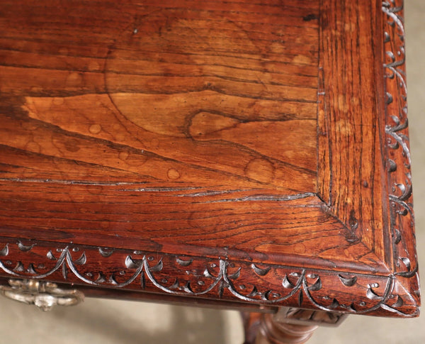 Antique French Breton Desk/Library Table in Solid Chestnut Wood with Carvings