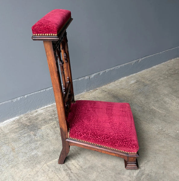 Share French Antique Solid Oak Wood Church Prie Dieu/Kneeler Christian Highly Carved