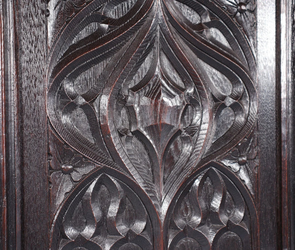 French Antique Gothic Revival Panel in Solid Chestnut Wood Salvage Late 1800's