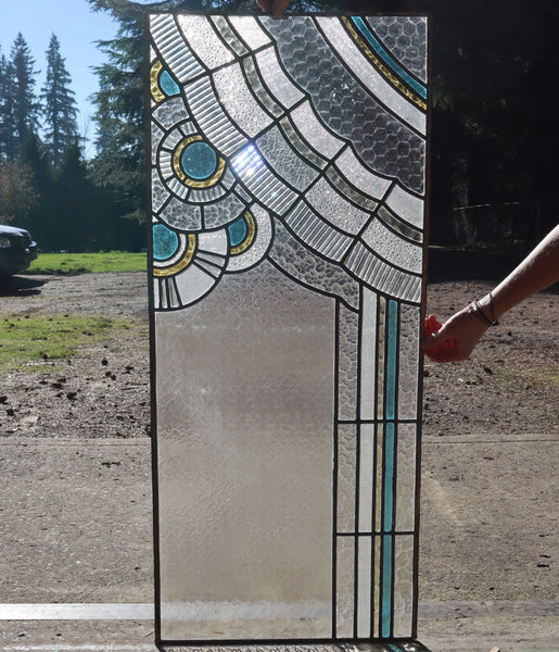 Set of 6 Vintage Art Deco French Stained Glass Panels with Textured Glass