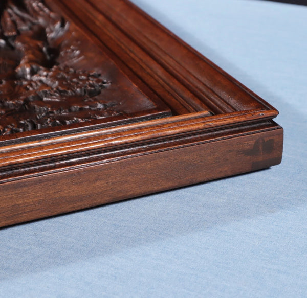 Antique French Solid Walnut Wood Highly Carved Panel w/Woman Harvesting Wheat