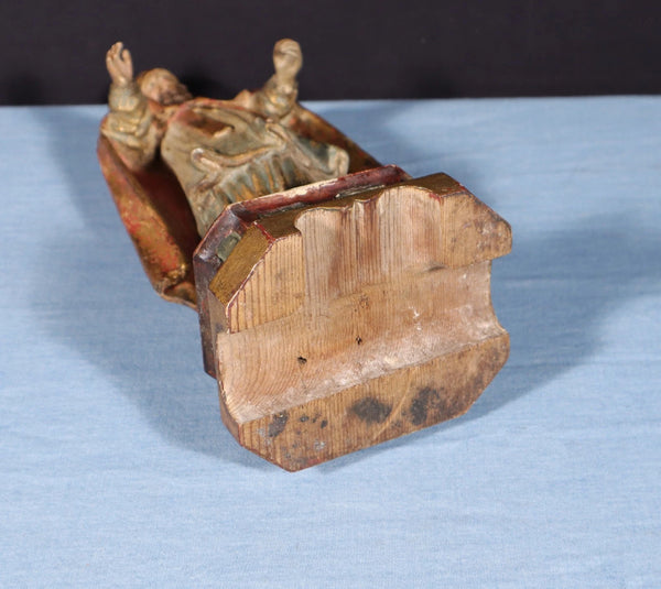 12" Antique Carved/Painted Pine Wood Statue/Sculpture St. Nicholas Late 1800's