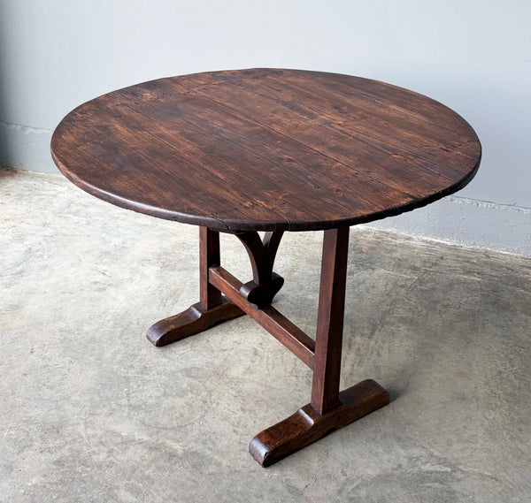 Antique French Solid Oak and Pine Rustic Wood Wine Tasting Table with Tilt Top