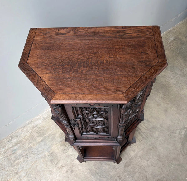 Vintage French Gothic Revival Cabinet/Console/Sideboard, Highly Carved Oak Wood