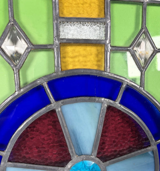 28" Tall French Antique Religious Stained/Leaded Glass Panel from a Church