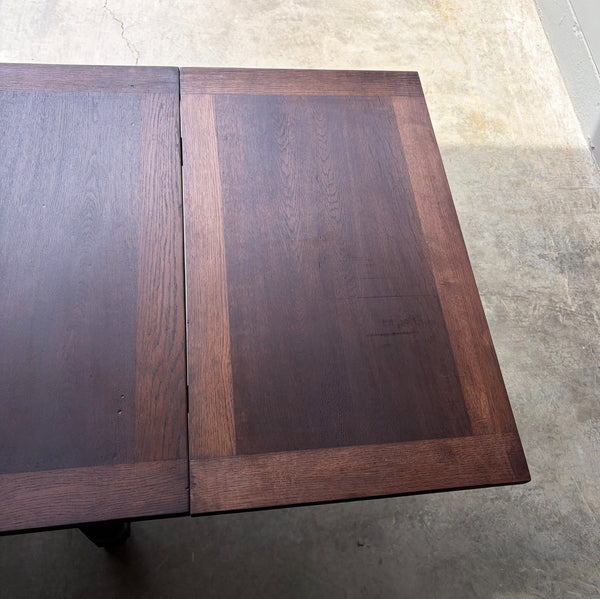 Vintage French Gothic Dining Table in Solid Oak Wood with Highly Detailed Base