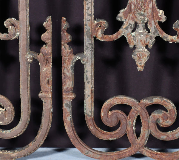 32" Tall Pair of Large French Antique Cast Iron Window Grilles Panels
