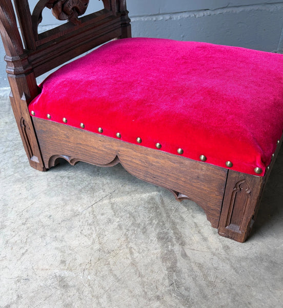 Antique French Solid Oak Wood Church Prie Dieu/Kneeler Christian Highly Carved
