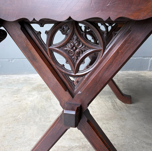Antique French Gothic Desk/Library Table in Chestnut/Walnut Wood with Drawer