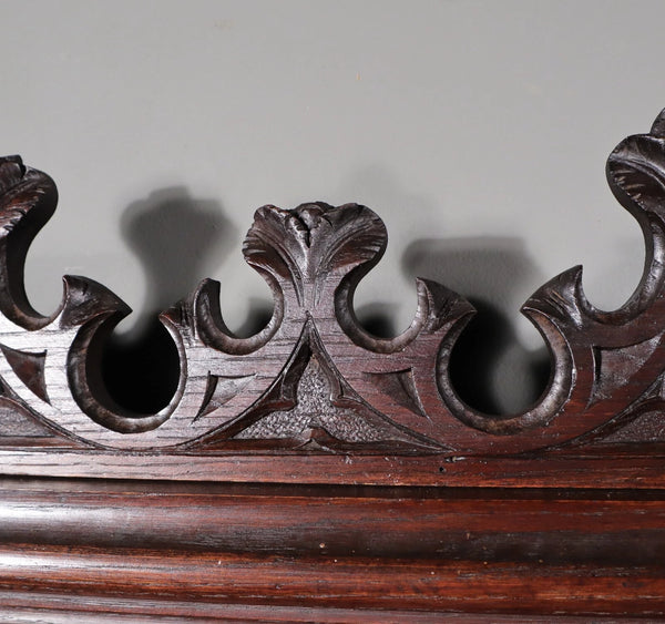 72" Tall Antique French Gothic Revival Oak Wood Bench/Settee/Chair Highly Carved
