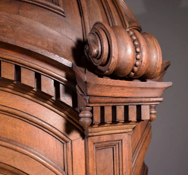 93" Tall Antique French Solid Oak Church Statuary Cabinet with Rotating Door