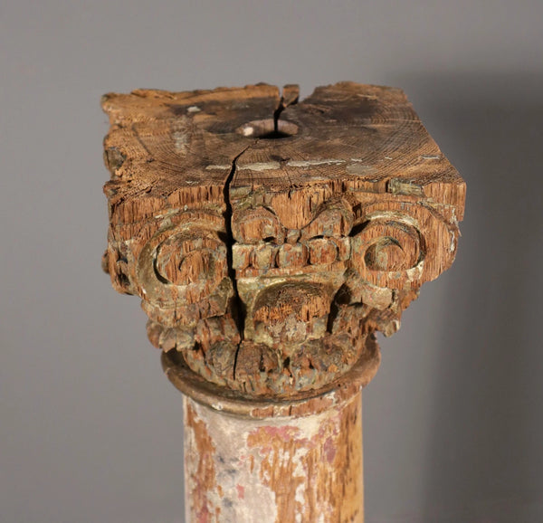 Antique French Solid Oak Highly Carved Corinthian Fireplace Side Pillars Rustic