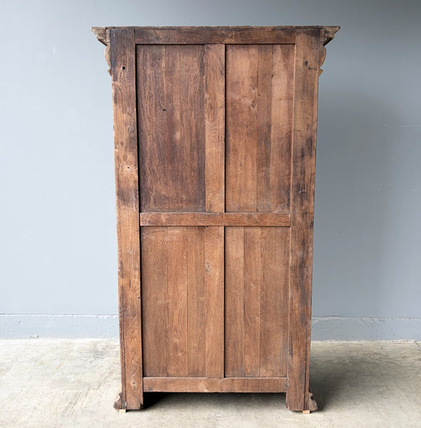 77" Tall Antique French Apothecary Cabinet Solid Oak Carved with Compartments