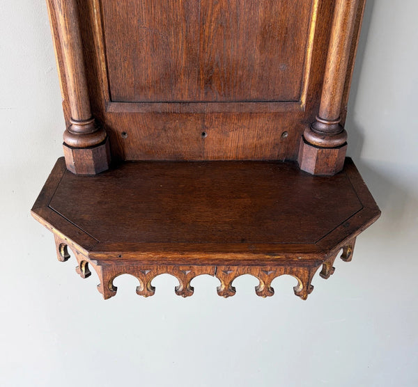 57" Tall French Antique Neo Gothic Solid Oak Highly Carved Wall Niche/Shrine