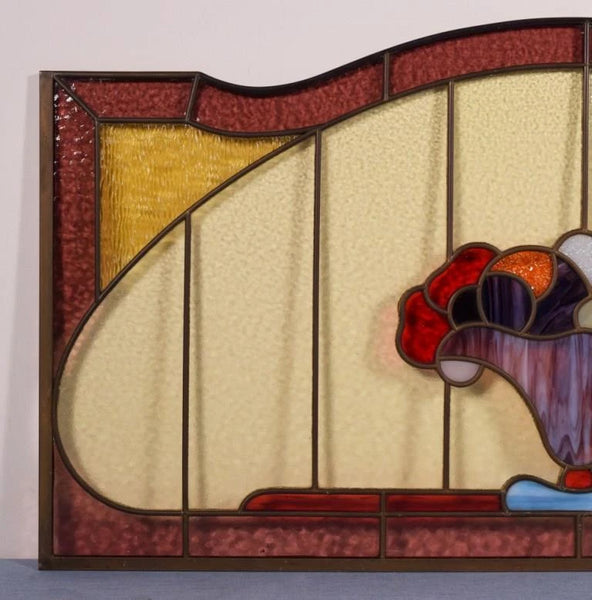 30" Wide Vintage French Art Deco Stained/Leaded Glass Panel with Flowers