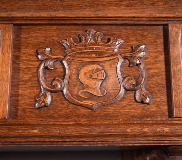 82" Large Vintage Renaissance Revival Oak Fireplace Surround/Mantel w/Figures