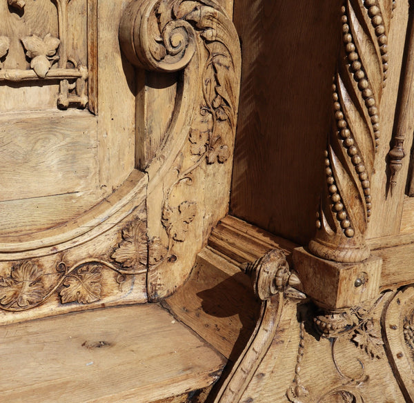 84" Wide Antique French Renaissance Revival Altar/ Tabernacle Highly Carved Oak