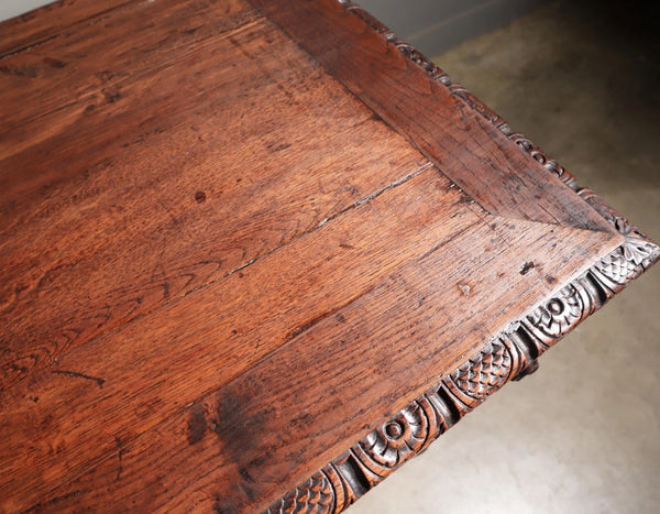 1700's Antique French Renaissance Sideboard in Solid Wood Oak Highly Carved