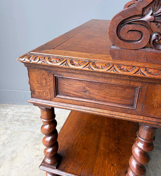 Antique French Renaissance Sideboard/Buffet in Solid Oak Highly Carved Wood