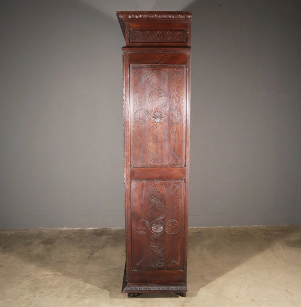 91" Tall French Antique Breton Armoire/Cabinet in Solid Chestnut Highly Carved