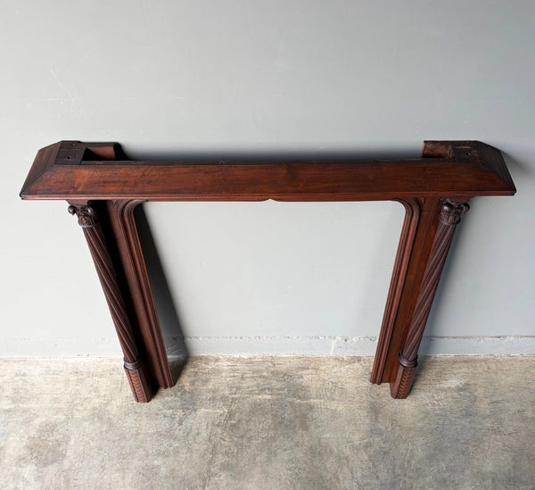 54" Tall French Antique Gothic Fireplace Mantel in Solid & Veneered Walnut