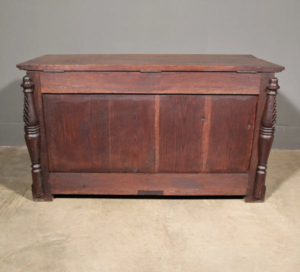Antique French Gothic Chest/Trunk in Solid Oak Wood With Detailed Carvings