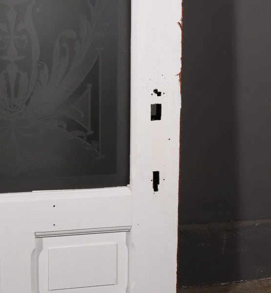 87" Tall Pair of Antique French Etched Glass Windows Frosted Glass with Flowers