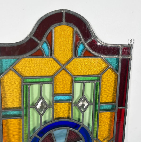 27" Tall French Antique Religious Stained/Leaded Glass Panel from a Church