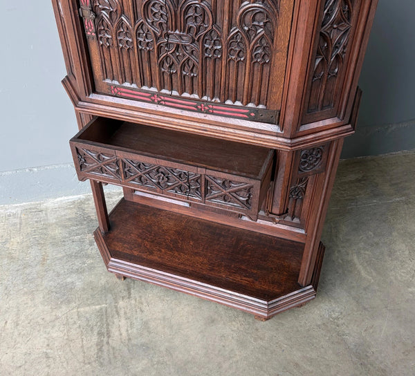 Antique French Gothic Revival Cabinet/Console/Sideboard,Highly Carved Oak Wood