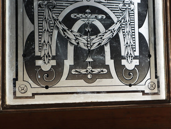 88" Tall Pair of Antique French Etched Glass Windows Frosted Glass with Flowers