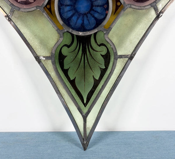 16" Tall Antique Belgian Stained/Leaded Glass Panel by Bertrand Bardenhewer