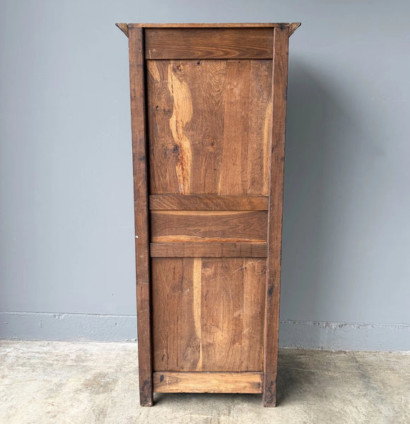 71" Tall French Antique Breton Cabinet in Solid Chestnut Wood w/Carved Figures