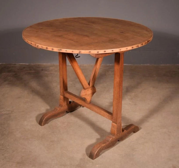 Antique French Solid Oak and Ash Rustic Wood Wine Tasting Table Tilt Top