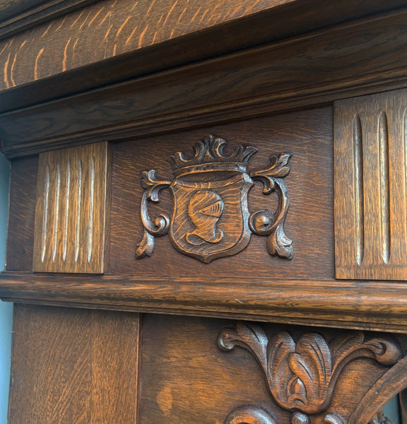 82" Large Vintage Renaissance Revival Oak Fireplace Surround/Mantel w/Figures