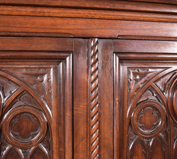 Large Antique French Gothic Revival Cabinet Highly Carved in Walnut Wood