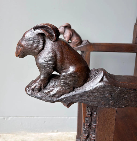 Late 1700's Antique French Gothic Throne Chair Bench/Settee/Chair Carved Oak