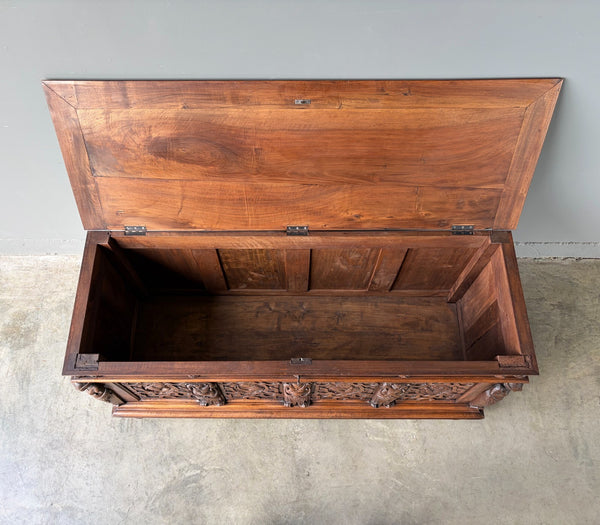 Antique French Renaissance Chest/Trunk/Sideboard Solid Walnut Detailed Carvings